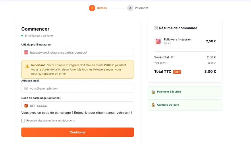 Commande acheter des followers Instagram Followers Lab